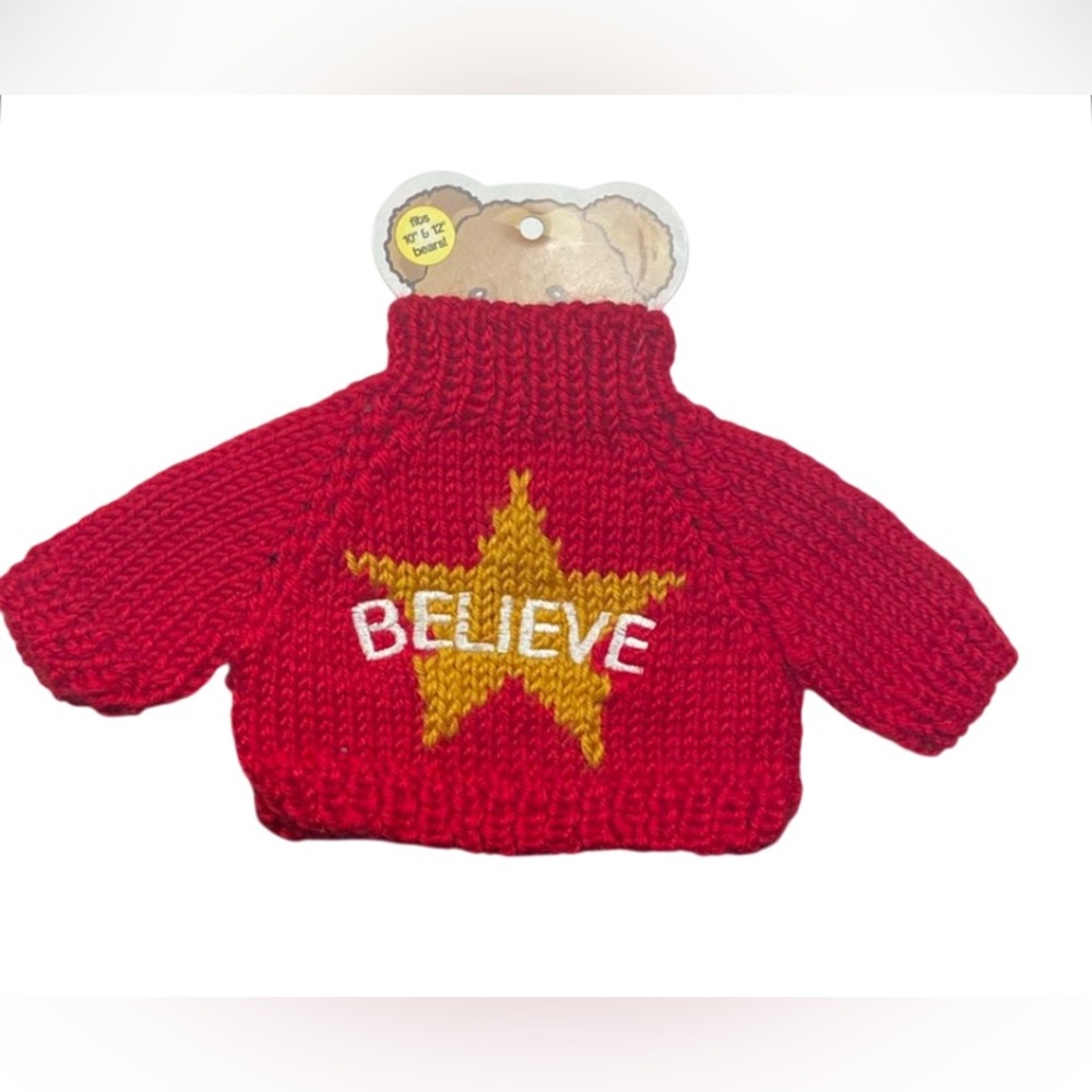 BEAR WEAR CHRISTMAS RED HOLIDAY SWEATER FITS 10" TO 12" BEARS  NEW